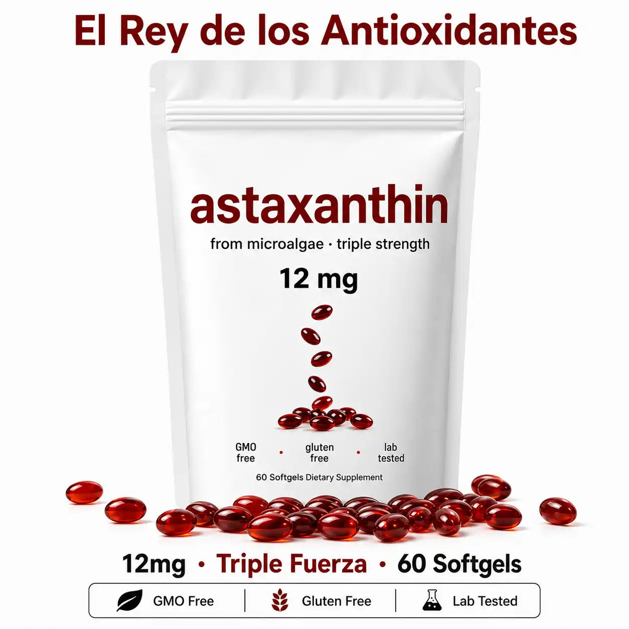 😲 [ÚLTIMAS UNIDADES] Astaxantina® 12mg | El Rey de los Antioxidantes | Protección Celular Profunda