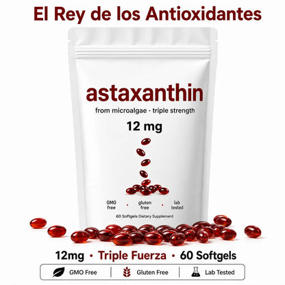 😲 [ÚLTIMAS UNIDADES] Astaxantina® 12mg | El Rey de los Antioxidantes | Protección Celular Profunda