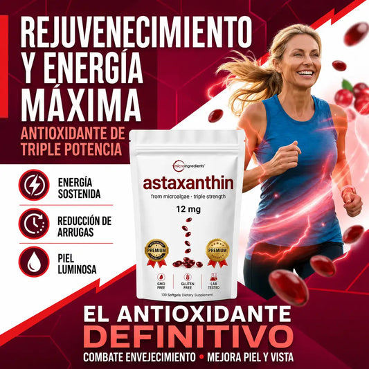Astaxantina® 12mg | El Rey de los Antioxidantes | Protección Celular Profunda | Piel Joven + Energía Real