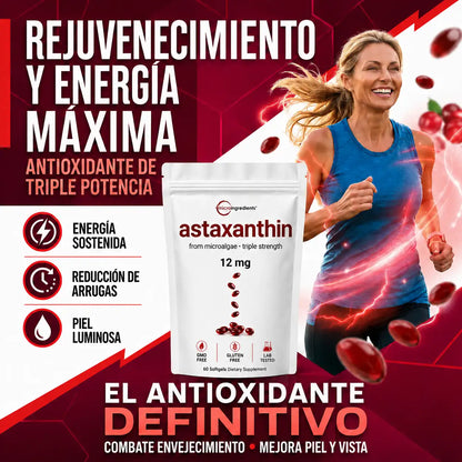 😲 [ÚLTIMAS UNIDADES] Astaxantina® 12mg | El Rey de los Antioxidantes | Protección Celular Profunda