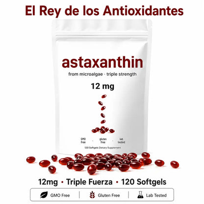 Astaxantina® 12mg | El Rey de los Antioxidantes | Protección Celular Profunda | Piel Joven + Energía Real