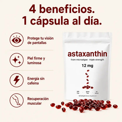 Astaxantina® 12mg | El Rey de los Antioxidantes | Protección Celular Profunda | Piel Joven + Energía Real