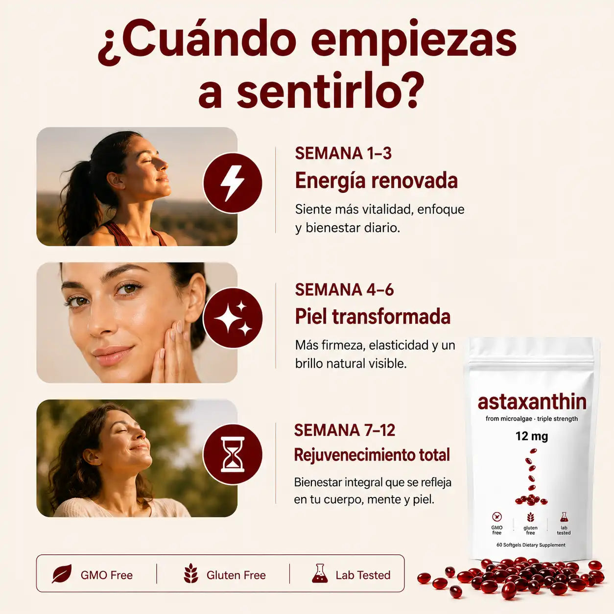 😲 [ÚLTIMAS UNIDADES] Astaxantina® 12mg | El Rey de los Antioxidantes | Protección Celular Profunda