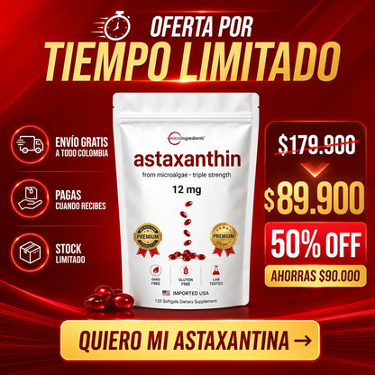 Astaxantina® 12mg | El Rey de los Antioxidantes | Protección Celular Profunda | Piel Joven + Energía Real