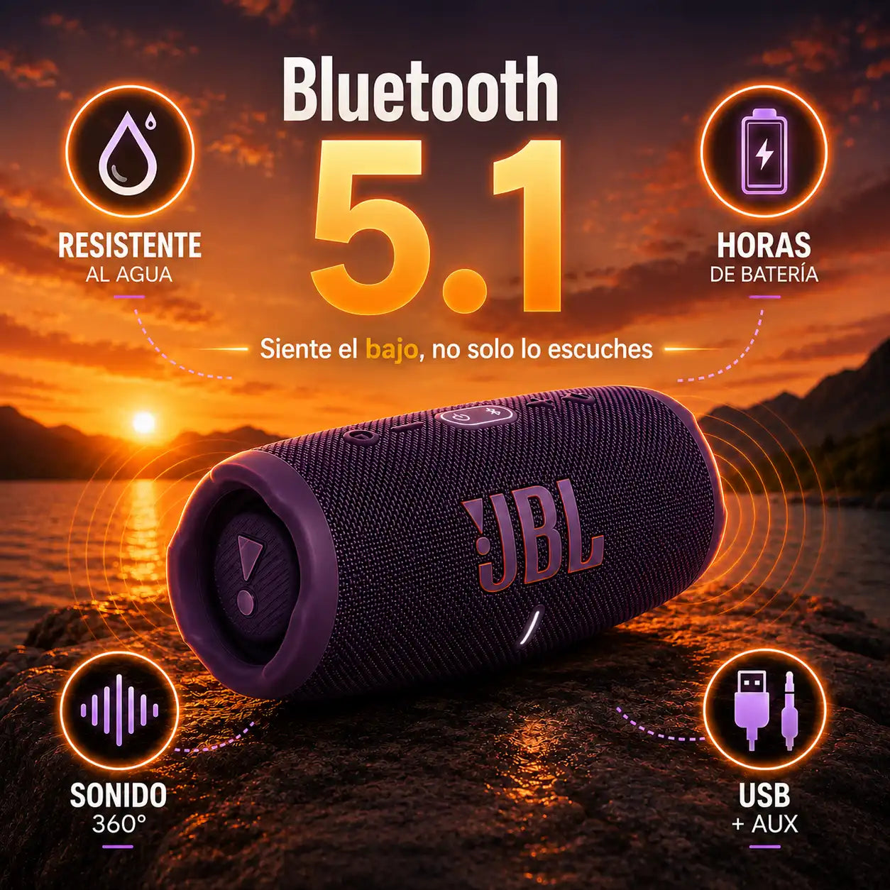 🔊 ¿Tu parlante suena débil? JBL CHARGE 5 (Con Etiqueta) llena tu casa de sonido en segundos