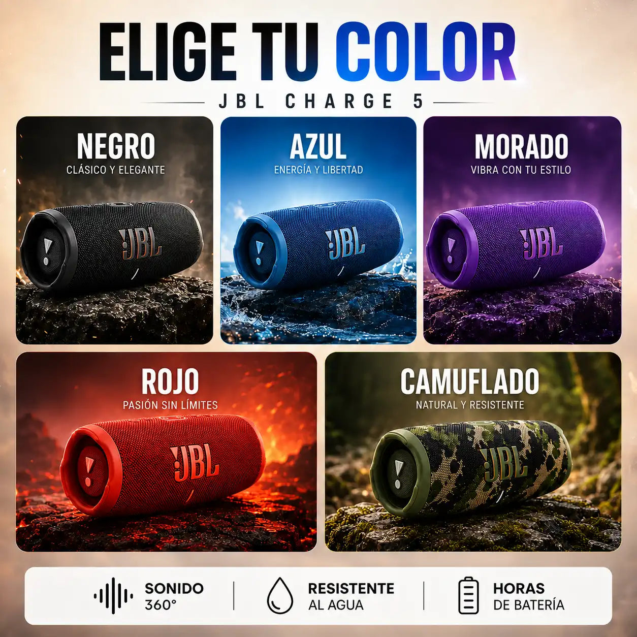 🔊 ¿Tu parlante suena débil? JBL CHARGE 5 (Con Etiqueta) llena tu casa de sonido en segundos